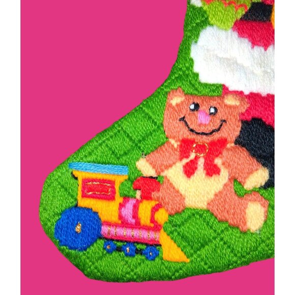 Personalized Needlepoint Christmas Stocking Santa Toys Red Backing John" Embroid - Picture 2 of 8